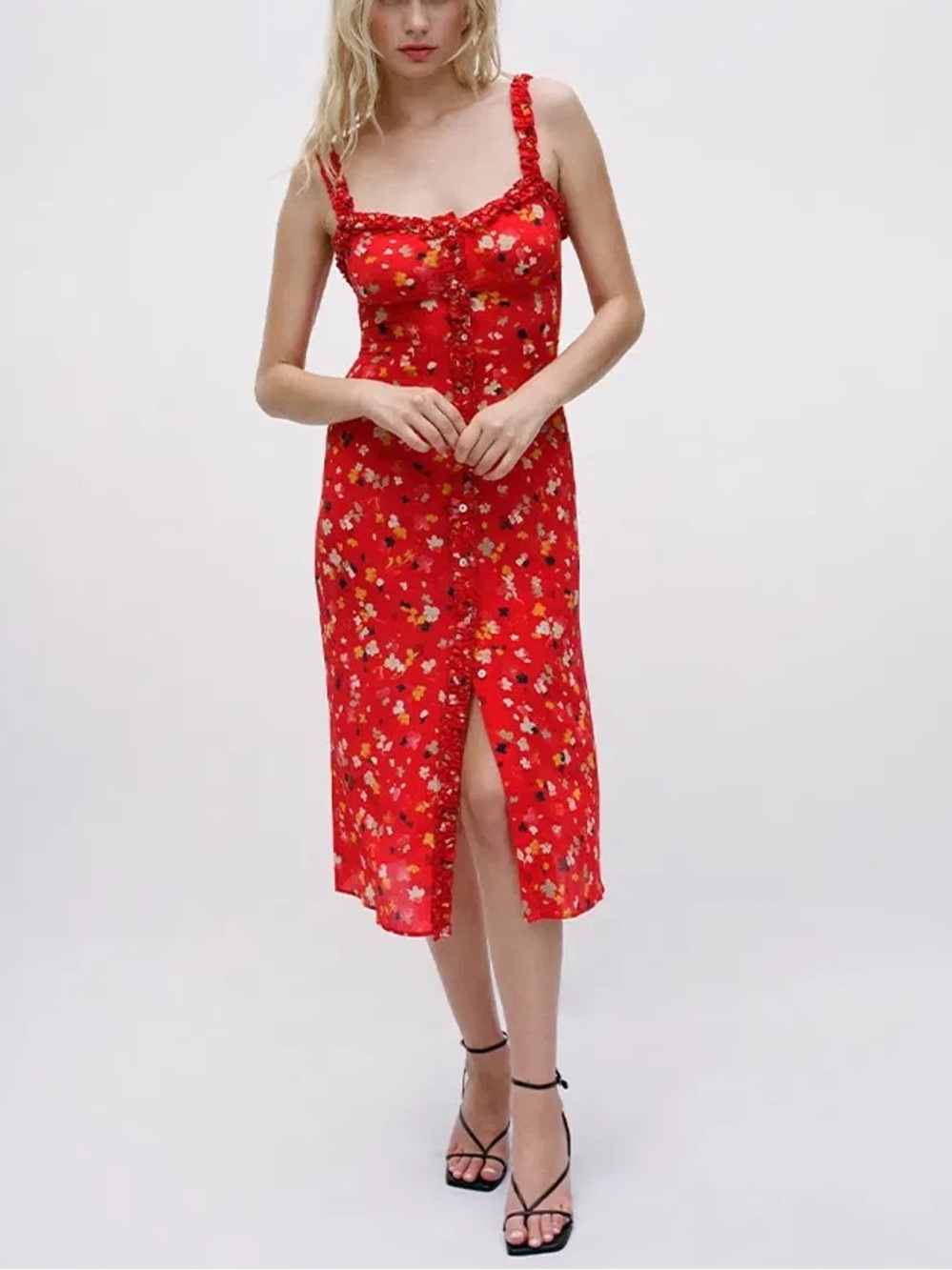 Realisation par Juliet Dress Red Rouge Fleur Floral Summer Fitted Dress Sexy M
